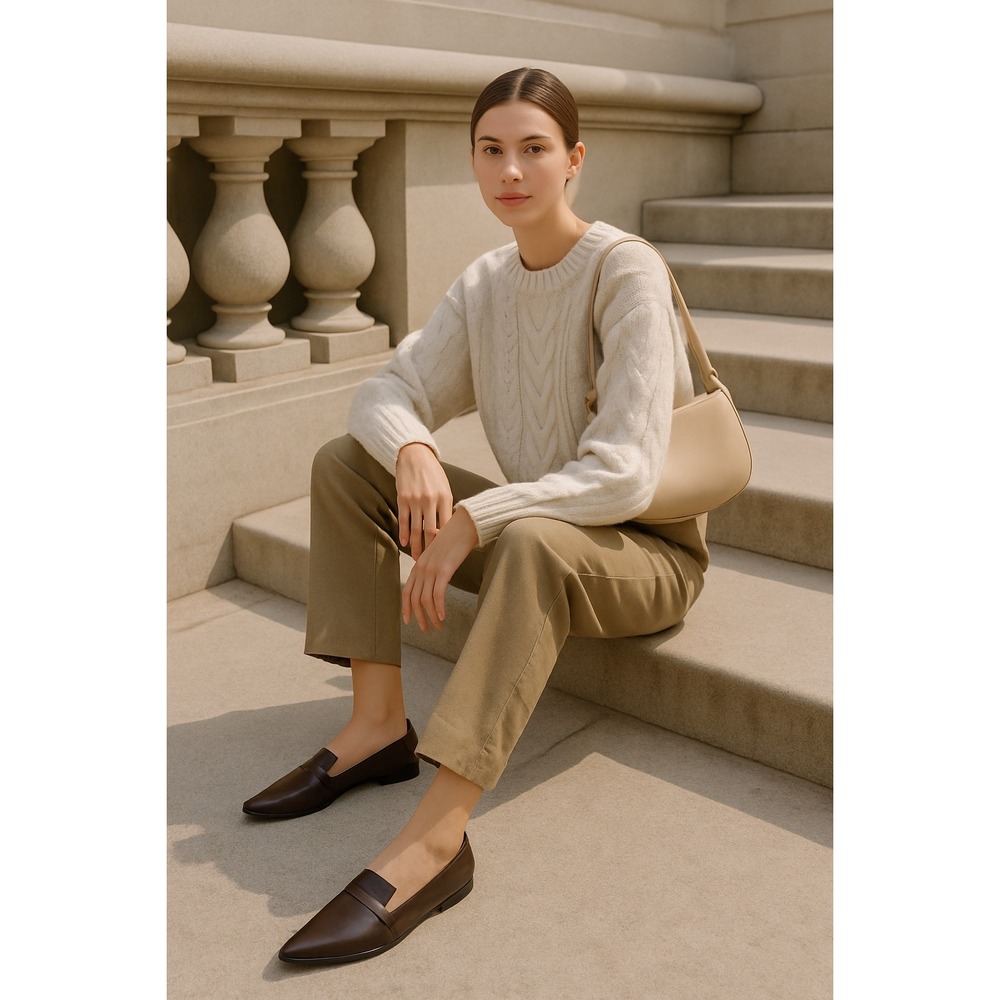 Unbranded Women's Brown Leather Flats Sz 10‎ Minimalist Old Money Style Loafers